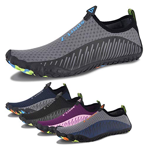 Water Shoes Mens Womens Quick Dry Beach Swim Shoes Barefoot Pool Aqua Socks Shoes for Surf Diving Outdoor Hiking Walking Water Sport (Grey Blue TK, 37)