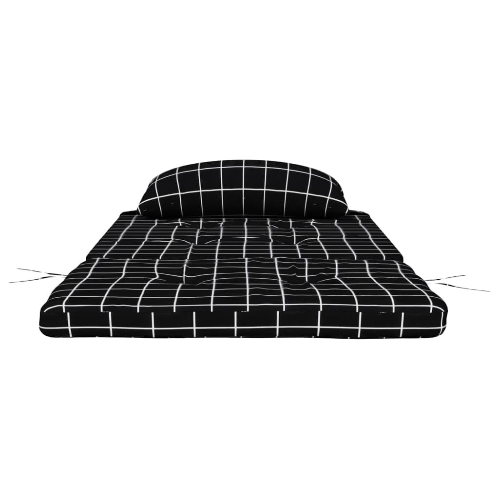 2er Set Adirondack-Auflagen 126x58 cm Stuhlkissen für Gartenstühle Hochlehner Sitzkissen mit Kopfkissen aus Oxford-Gewebe Schwarz Karomuster Sitzauflage Gartenmöbel