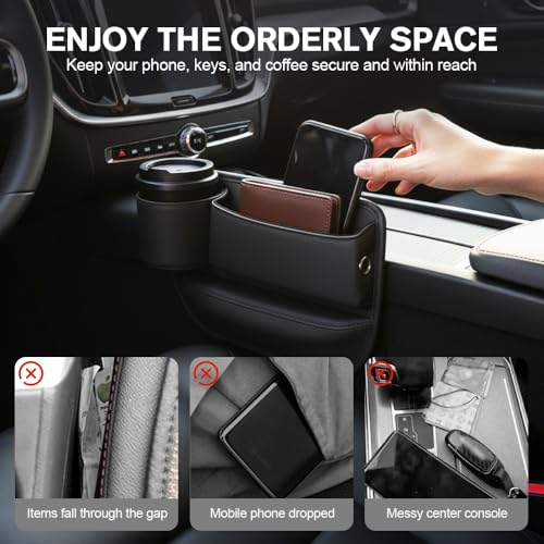 Organizador de Cuero para Auto con Portavasos miniatura 3