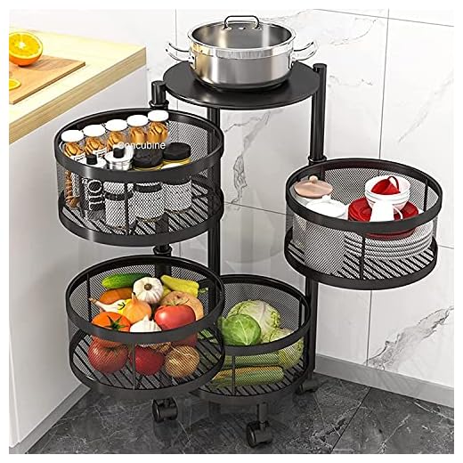 Senhill Redonda Estante de almacenamiento de cocina Multicapa Rodante Cesta Hueca Mantenga Las Frutas Y Verduras (4 Capas)