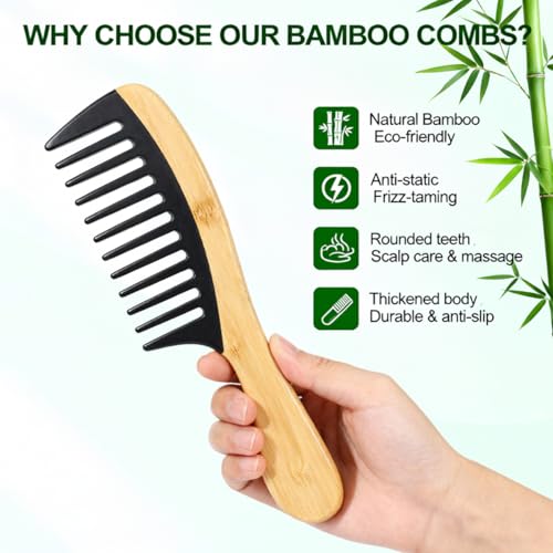 Peines de Bambú Natural Hechos a Mano 7.6 pulg miniatura 3