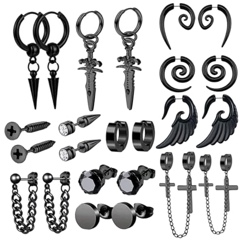 Aros negros para hombres y pendientes de acero surtidos 12 pares