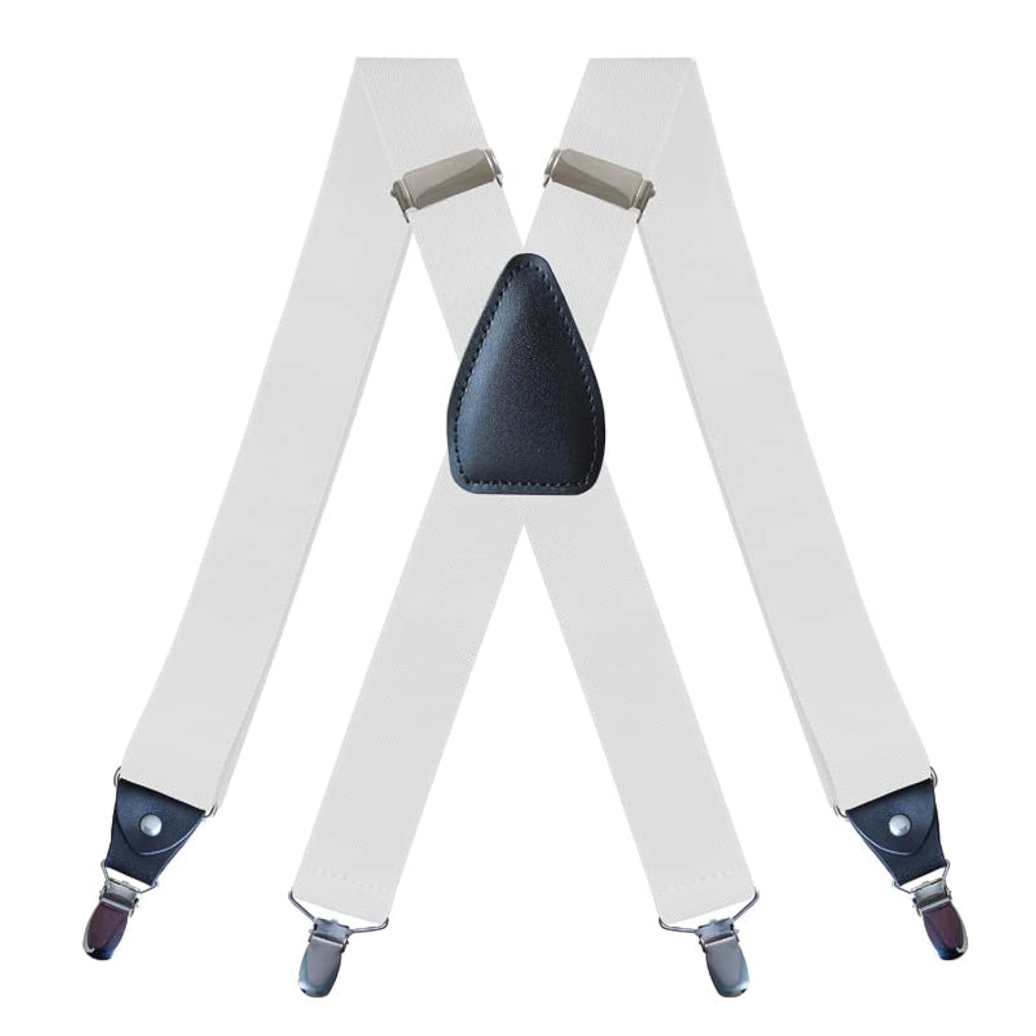 PlayCool WannGe Mens Suspenders Adjustable Elastic - Heavy Duty 1.4 Inch Wide X Shape 4 Strong Clips Suspender Braces - White