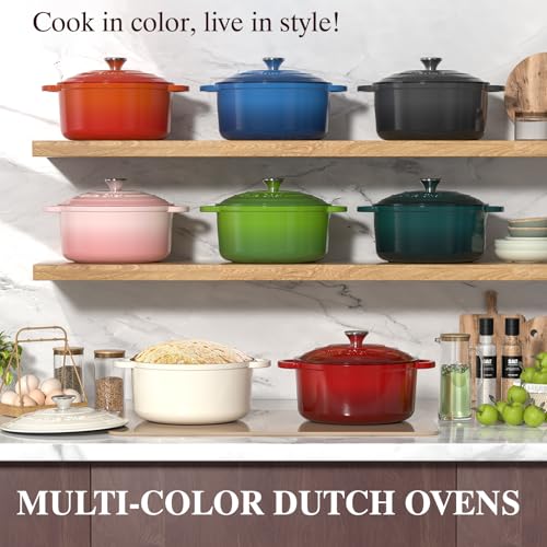 Image of Umite Chef 5QT Enameled Cast Iron Dutch Oven Pot with Lid, Heavy-Duty, Cookware for Bread Baking, Braising, Stews, Roasting, Wedding Registry Ideas & Gifts(Green)