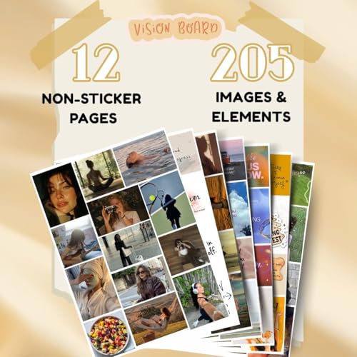 Image of Posters Inc 2026 Vision Board for Manifestation Wall Posters 205 Elements Pack of 12 A4 Size 300 GSM Matte Paper for Wall, Bedroom, Hostel Motivational Life Goals Quotes Daily Affirmations Collection For Girls With Glue Dots Adhesive