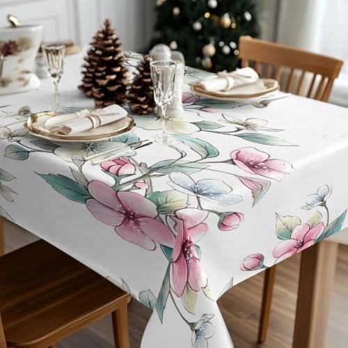 Nappe de table polyester motif branches florales impermeable 100x140