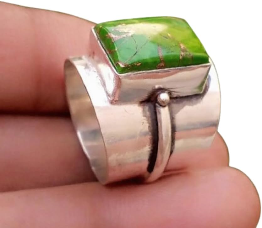 Beautiful Green Copper Turquoise Ring, Green Mohave Turquoise Ring, Handmade Ring, Bohemian Ring, Wide Band Ring, Statement Ring, Ring for Women