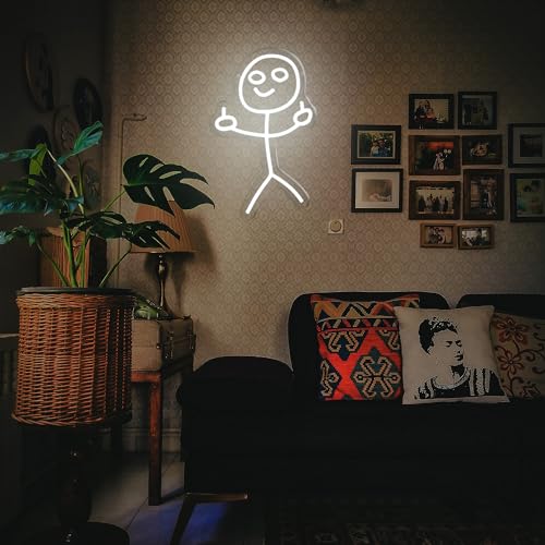 Image of Smile Middle Finger Neon Sign Funny Doodle LED Light Sign Personalized for Girl Woman Friends Brother USB Power /Dimmable Switch inch13.7x8.6 inch Neon Lamp Long Distance Friendship LED Sign
