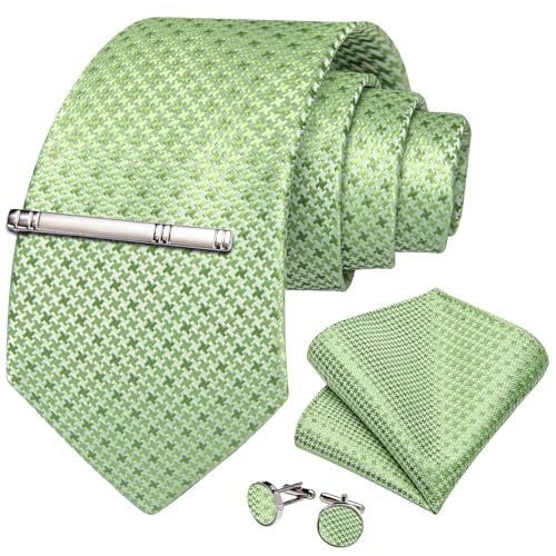 Image of DiBanGu Mens Silk Necktie Solid Color Tie and Pocket Square Cufflink Tie Clip Set Woven Plain Ties for Men Wedding Party