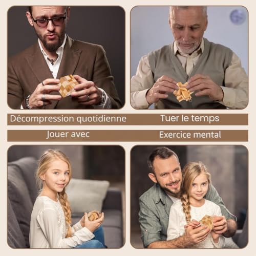 Gracelaza Casse Tête en Bois Set 9 Pièces - 3D Puzzle - Classique Brain Teaser - IQ Esprit Test - Jeu de Logique - Éducatif Jouet - Cadeau pour Adulte et Enfant – vue 6