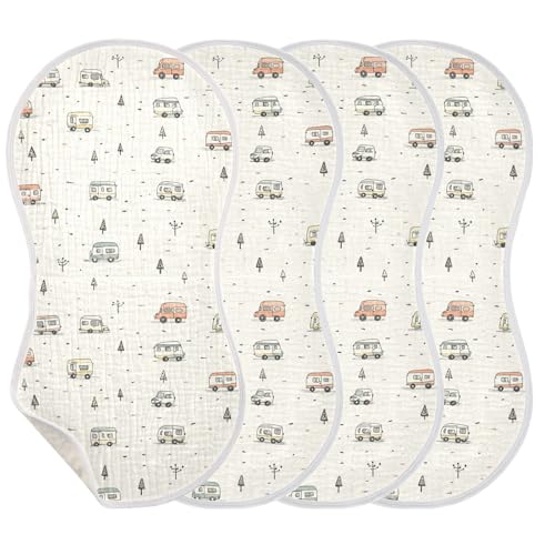 Camper Caravan Car Beige Cotton Burp Cloth Soft and Absorbent wash Cloth for boy and Girl Set of 2, 22x11in3