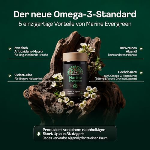 NatuRise® Omega 3 Kapseln Vegan – 1440mg Algenöl pro Tag davon 869mg Omega-3 (DHA, EPA & DPA) – Hochdosiert – 60 Kapseln – Laborgeprüft – Triglycerid-Form – UV-geschützt – Fischöl Alternative 3