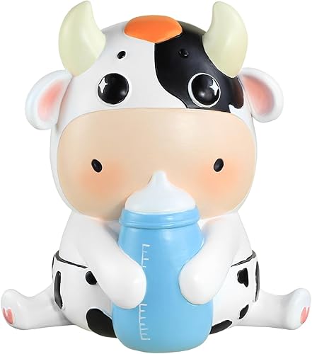 WAIT FLY Lindo banco de dinero en forma de vaca blanca y rosa resina alcancía banco de dinero para amantes de la vaca decoración del hogar