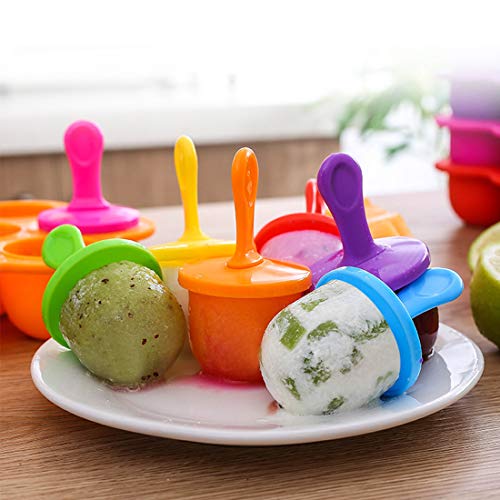 Eisformen Silikon,Eisformen Kinder,7 Mulden Eisform Popsicle mit Kunststoffstäbchen,Eis am Stiel Formen,Kleine Eisbehälter,Eis Formen für Stieleis,Stieleisformer BPA Frei(Orange) 4