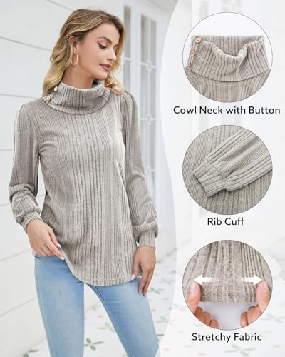 Bulotus Women's Turtleneck Tunic Sweaters Long Sleeve Ribbed Knit Comfy Loose Casual Fall Sweater