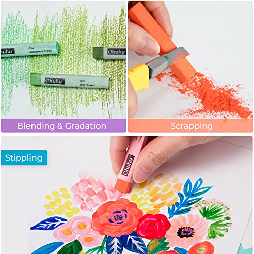 Ohuhu 72 Long Chalk Pastels Set: 72 Soft Pastels For Artists Including 4 Fluorescent Colors With 6 Pastel Papers For Drawing Blending Layering Shading Pastels Art Supplies For Adults Kids Beginners #TOP2