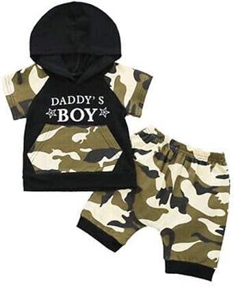 Little Boys Camouflage Outfit Set Newborn Baby Boy Short Sleeve Hooded Tops with Pocket+Shorts Pants Summer Clothes