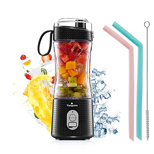 Vaeqozva Portable Blender,Personal Blender for Shakes and Smoothies,Blender Smoothie Maker USB Rechargeable with 6 Blades,380ml Mini Juicer for Travel Sports Office Kitchen,Black