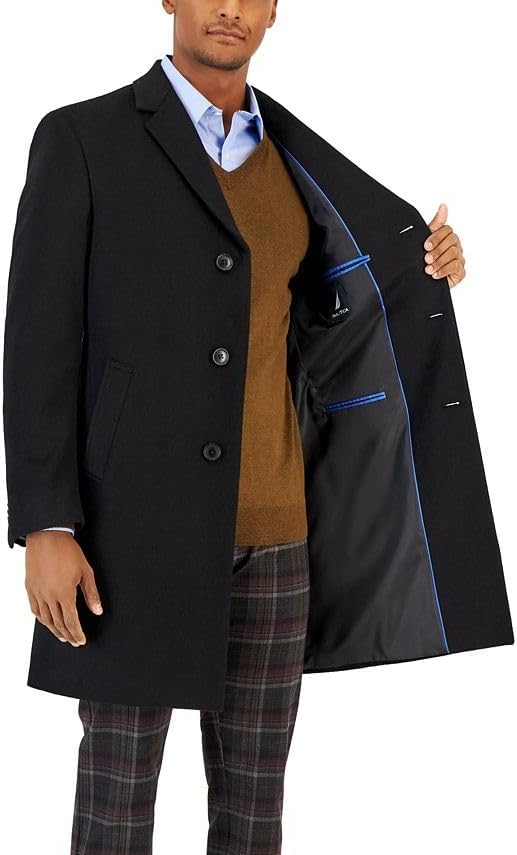 Nautica Mens Classic-Fit Camber Wool Overcoat Coat 36R Black
