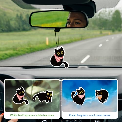 Image of Cute Black Cat Car Air Fresheners Ornaments, 10Pcs Hanging Decoration Fresheners, Long-Lasting Scent for Car Interior, Home, Office