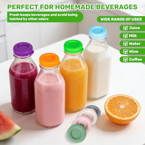 AOOWSDX Glass Milk Bottle Caps,48mm Diameter Replacement Bottle Lid,Reusable Silicone Milk Bottle Lids Compatible with Stanpac, Libbey,Colored Caps Covers for Jars