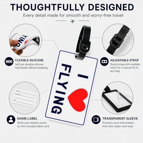 Image of Storite Pack of 2 Luggage Tags with Black Silicon Strap (White & Red)