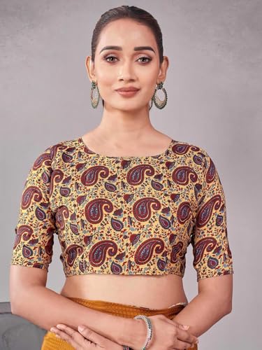 Image of Satrani Women's Crepe Printed Saree with Unstitched Blouse Piece