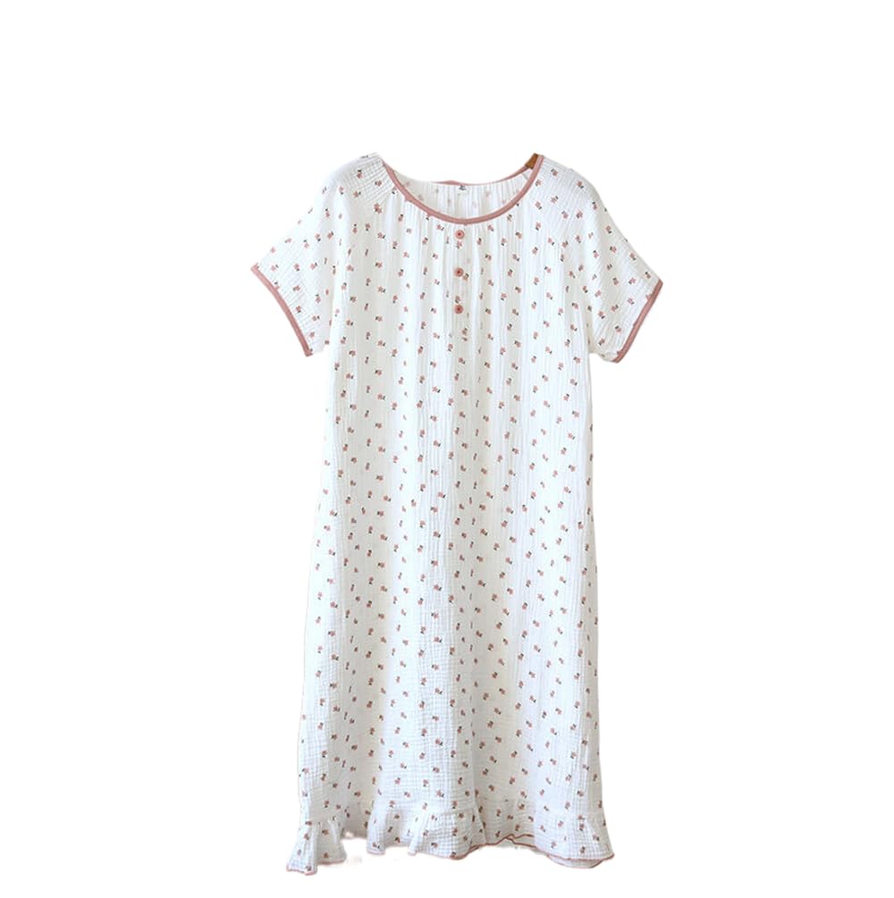 Camicia da Notte Donna - Abito da Notte da Donna Estivo in crêpe di Cotone A Maniche Corte, Gonna Larga di Grandi Dimensioni, Camicia da Notte Carina E Sottile per La Casa