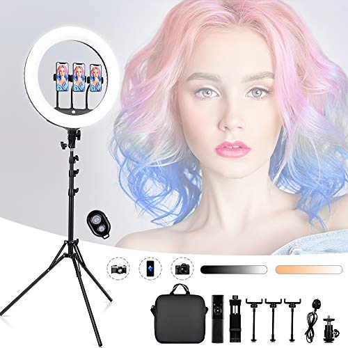 FOSITAN?Upgraded?21-inch Ring Light Kit with 3 Phone Holders, Stand, Bluetooth Remote, 2900K-6500K Dimmable, Suit for YouTube/TikTok/Instagram/Facebook video shooting, Selfie, Live Streaming, Makeup