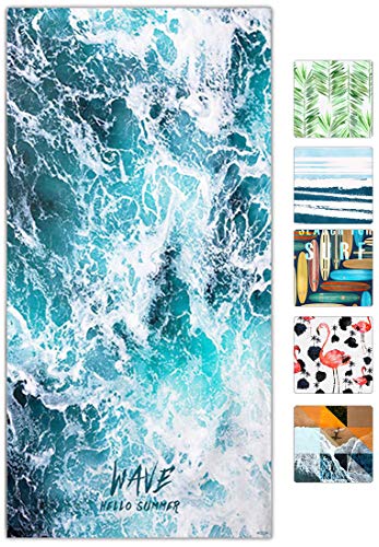 snailman Microfiber Beach Towel,Quick Dry Lightweight Bath Swim Towels, Wave Printed Travel Towel,Shower