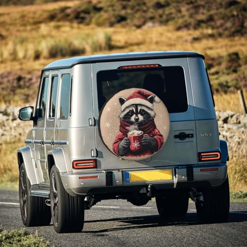 Image of Christmas Raccoon Spare Tire Cover Winter Weatherproof Universal Wheel Protectors Christmas New Year Wheel Covers for Rv Camper Travel Trailer SUV Truck 15 Inch Holiday Xmas Decor