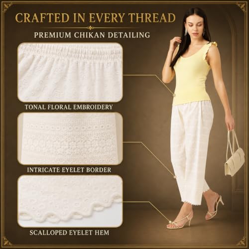 Image of Vastraa Fusion Women's Regular Fit Cotton Chikan Palazzo