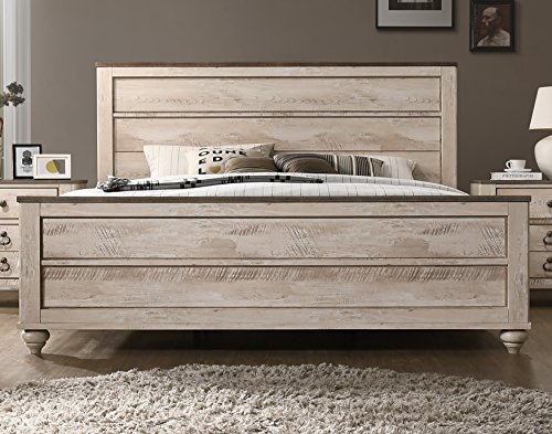 Roundhill Furniture Amerland Contemporary White Wash Finish Panel Bed, Queen, #TOP1