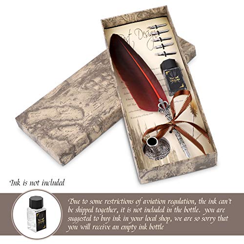 Ejoyous Quill Feather Pen, Hand Made Antique Quill Dip Pen, Feather Calligraphy Writing Pen For Students Officer, Write Smoothly, Executive Gift With Empty Ink Bottle, 6 Pcs Nib For Art And Craft #TOP7