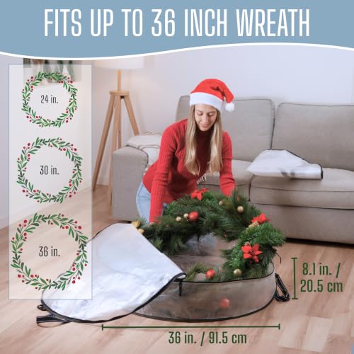 Image of VENO 4 Pack Summer Wreath Storage Container, 36 Inch Clear Wreath Bag, Spring, Christmas Garland Decoration Organizers with Zipper and Durable Handles (Clear, 36 inch-4 Pack)