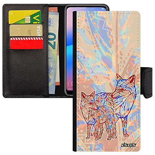 Étui Galaxy S21 Ultra housse cuir à rabat portefeuille avec motif renard noir