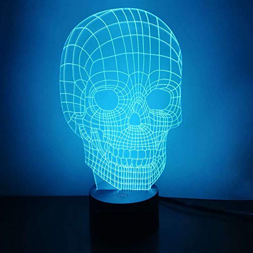 Skull 3D Night Light Led Illusion Lamp Bedside Desk Table Lamp, Loveboat 7 Color Changing Lights With Acrylic Flat & Abs Base & Usb Charger As Home Decor And A Best Gift #TOP1