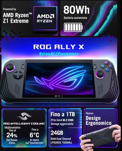 asus rog ally x console rc72lab0d49b5dtd 734 glossy 120hz amd ryzen z1 extreme ram 24gb 1tb ssd pcie windows 11 home black