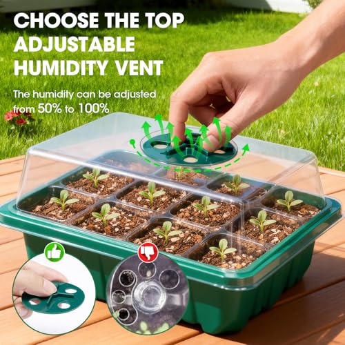 PlantaPulse 5 Packs Seed Starter Tray with Humidity Dome, Seed Starter Kit with Transparent Drain Hole Base Indoor Greenhouse Mini Propagator for Seeds Growing Starting(60 Cell Trays, Green) - Image 2