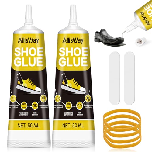 AllisWay Pegamento Calzado, Pegamento Suela Zapatos, Transparente e Impermeable, Ideal para Reparar Zapatillas, Botas y Sandalias Agrietadas y Desgastadas, 50 ml*2 (B)