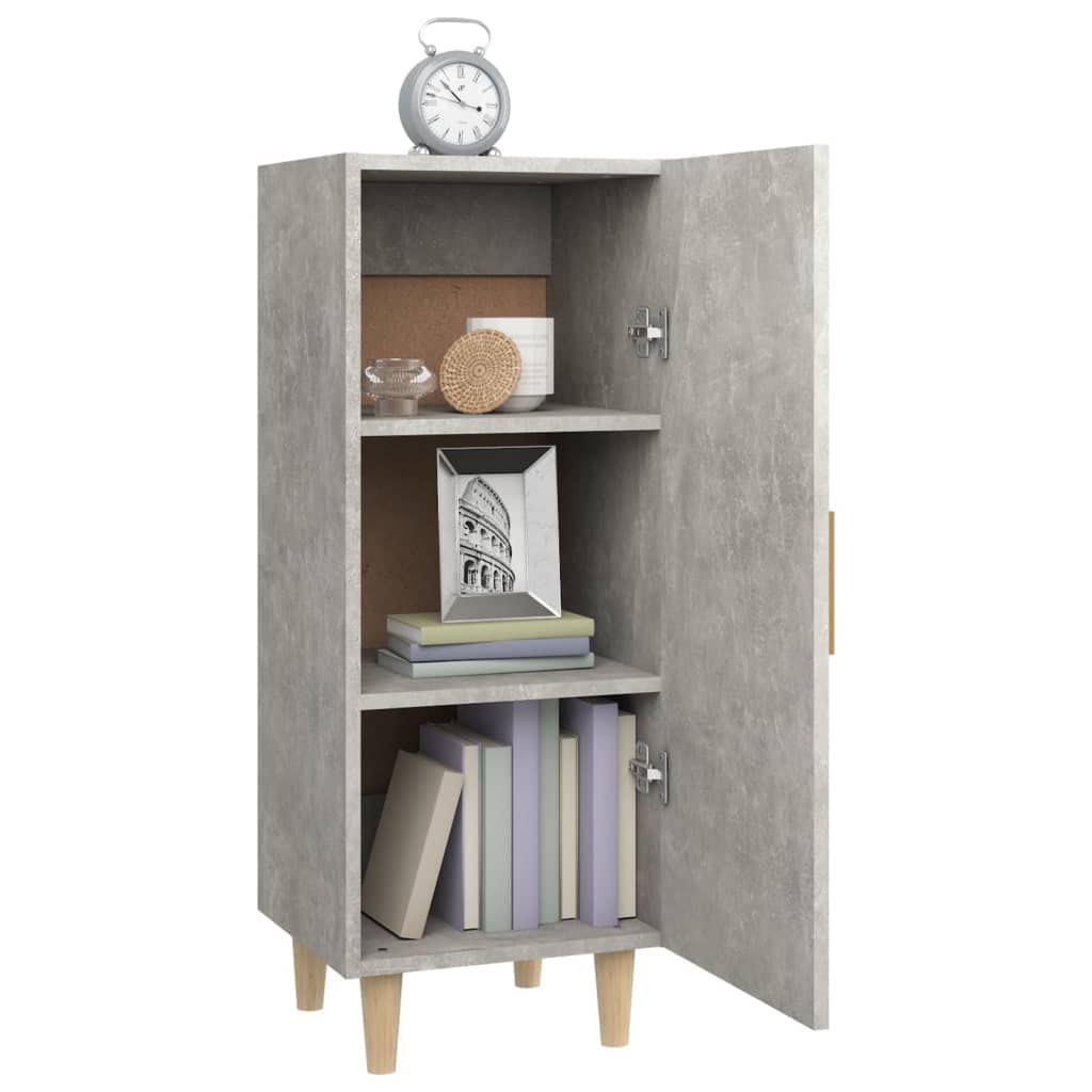 Aparador gris hormigón 34,5 x 34 x 90 cm, material de madera, buffet robusto con espacio de almacenamiento, armario auxiliar versátil para salón, comedor