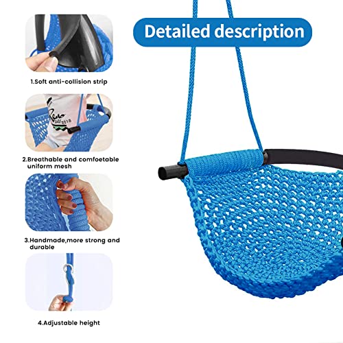 Handknit Toddler Swing, Adjustable Ropes, 440lbs, Indoor/Outdoor,Blue by nets Tribe - Image 2