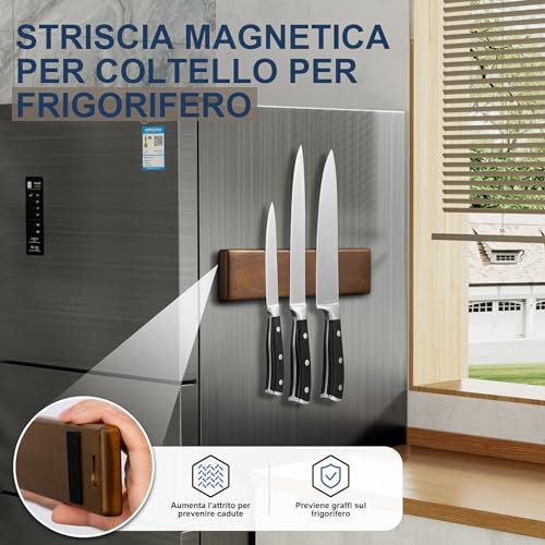 ENOKING Portacoltelli Magnetico 26 cm, Barra Magnetica per Coltelli Senza Forare, Porta Coltello Forte in Legno D'acacia con 2 Ganci - immagine 4