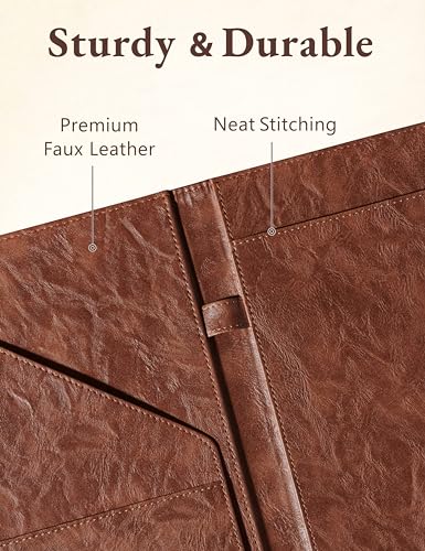 Image of Mymazn Padfolio Portfolio Folder, Faux Leather Interview Resume Folder with Document Organizer & Business Card Holder, Letter-Sized Notepad Legal Pad Holder for Men Women (Brown)