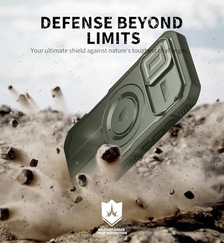 Image of Dexnor for iPhone 17 Case with Slide Camera Cover & Adjustable Kickstand & Built-in Screen Protector, Compatible Wireless Charging, Rugged Cases Heavy-Duty Magnetic Protective Cover, Army Green