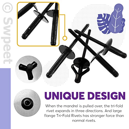 Swpeet S1966 120Pcs 3/16 inch x 3/8 inch / 4/5 inch / 1 inch All Black Large Flange Aluminum Blind Rivets Kit - Image 4