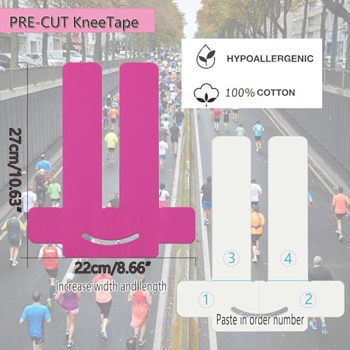 ANAMPION Kinesiotapes Vorgeschnitten for Knees, 12 Stück Wasserfestes kinesiotape für Knee Schmerzlinderung, Original Baumwolle Knie Tape für Sport & Dauerhafte Unterstützung(Schwarz+Blau+Rosa)