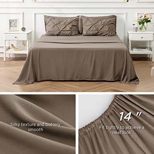 Bedsure King Size Comforter Set - Bedding Set King 7 Pieces, Pintuck Bed In A Bag Brown Bed Set With Comforter, Sheets, Pillowcases & Shams #TOP3