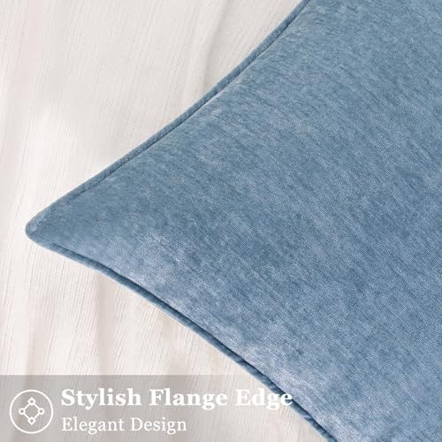 decorUhome Couch Throw Pillow Covers 22x22 Set of 2, Decorative Soft Euro Neutral Chenille Pillow Covers with Elegant Design for Sofa Bed Living Room Home Decor, Blue