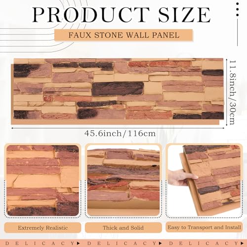 Maasechs 2 Pack Faux Stone Panels Interior 45.6''l x 11.8''h x 0.98''d Faux Siding Panels Exterior Artificial 3D Veneer for Wall Decor Outdoor Home Improvement Projects (PU,Dark Brown)